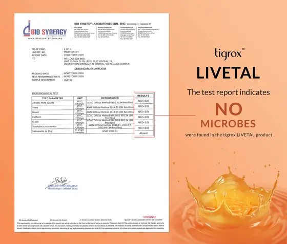 Microbiological test certificate, tap to enlarge