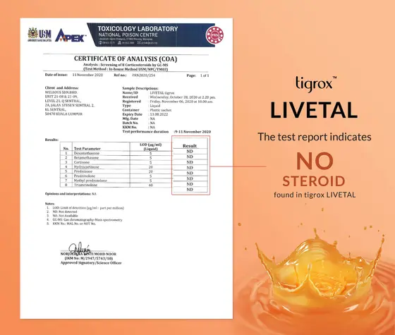 Corticosteroid screening certificate, tap to enlarge